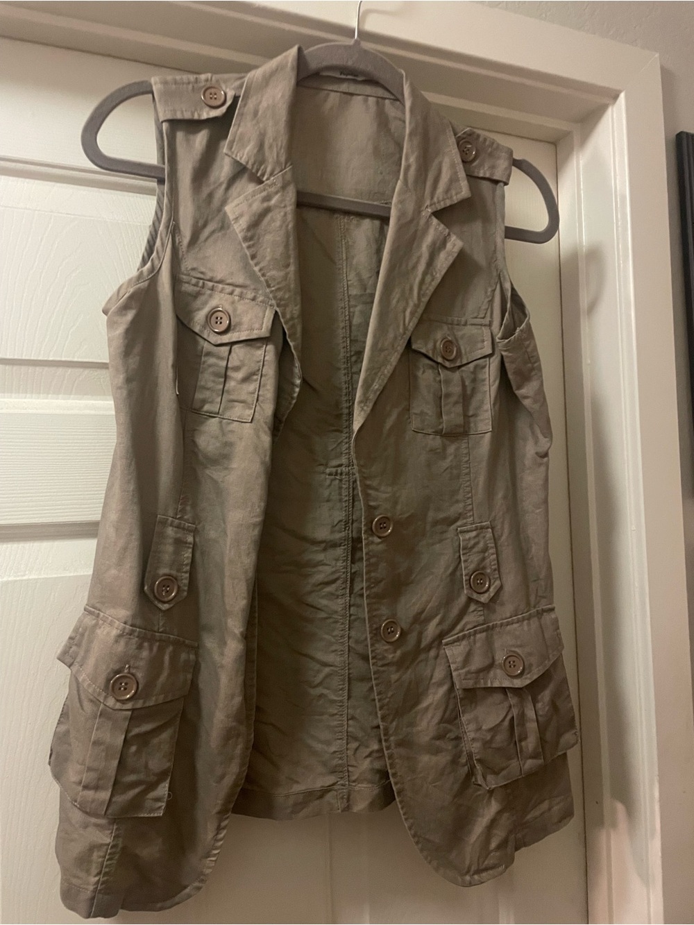 Papaya Sleeveless Utility Vest in Taupe Beige